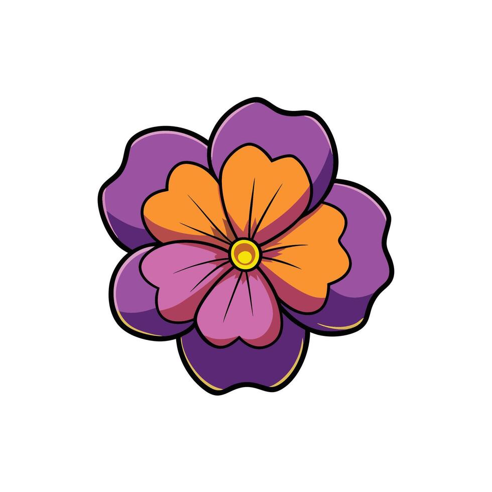 Illustration of pansy flower with purple petals and yellow center vector
