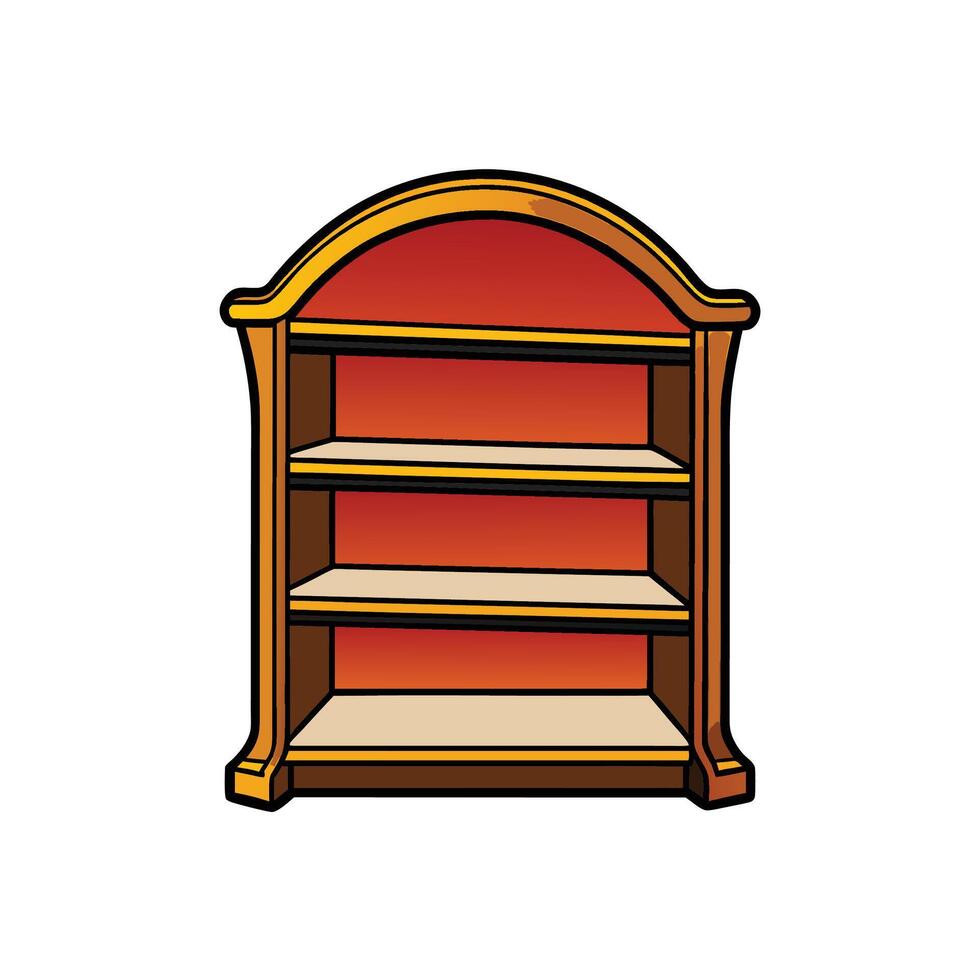 Ornate Empty Bookshelf with Red Backing and Golden Trim vector