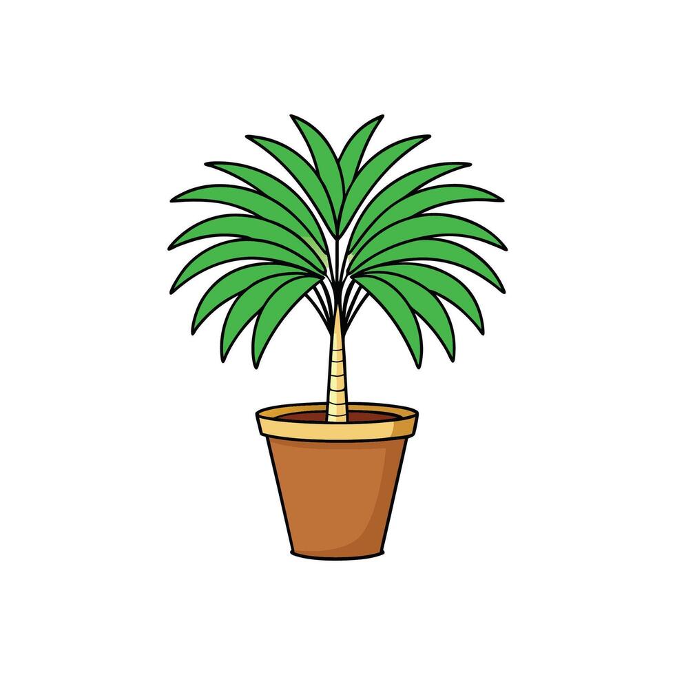 Potted palm tree illustration with bright green leaves design vector