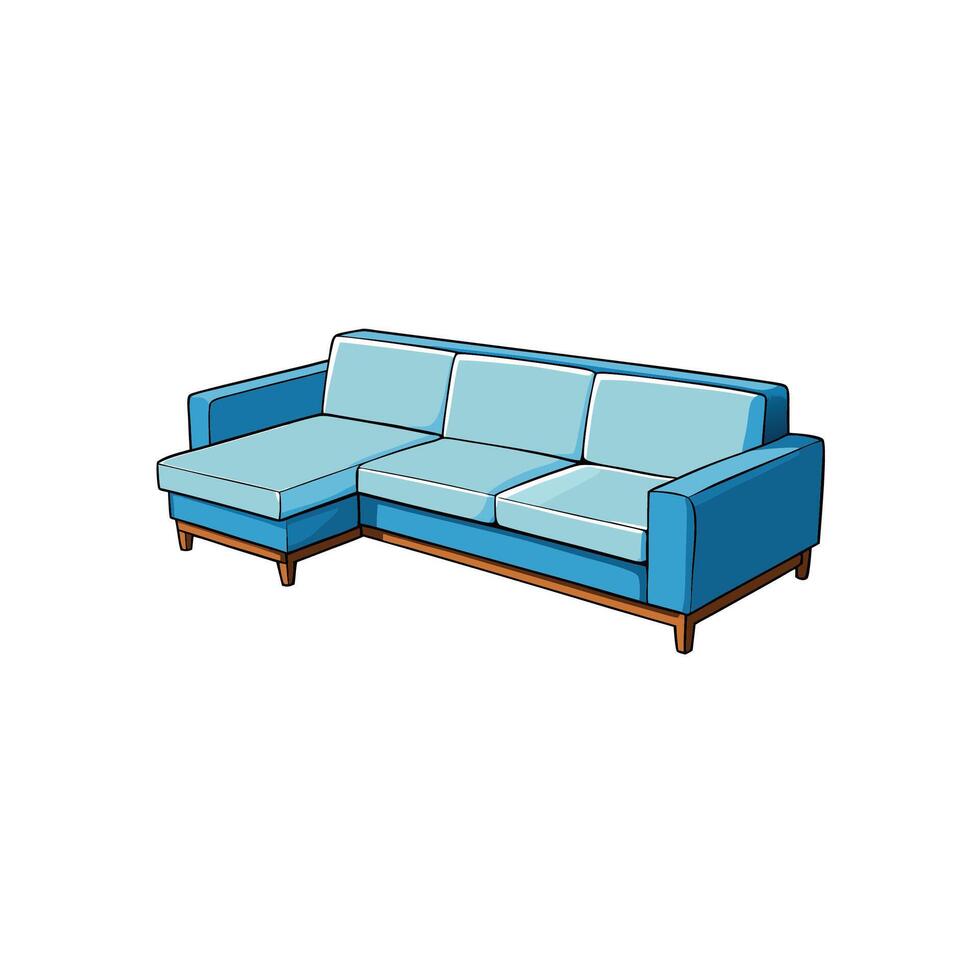 Stylish sectional couch with light blue cushions illustration vector