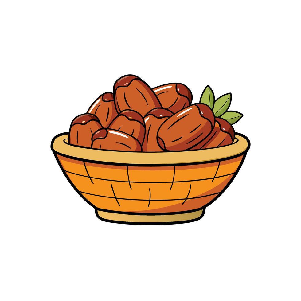 Cartoon illustration of Dates in a basket on white vector