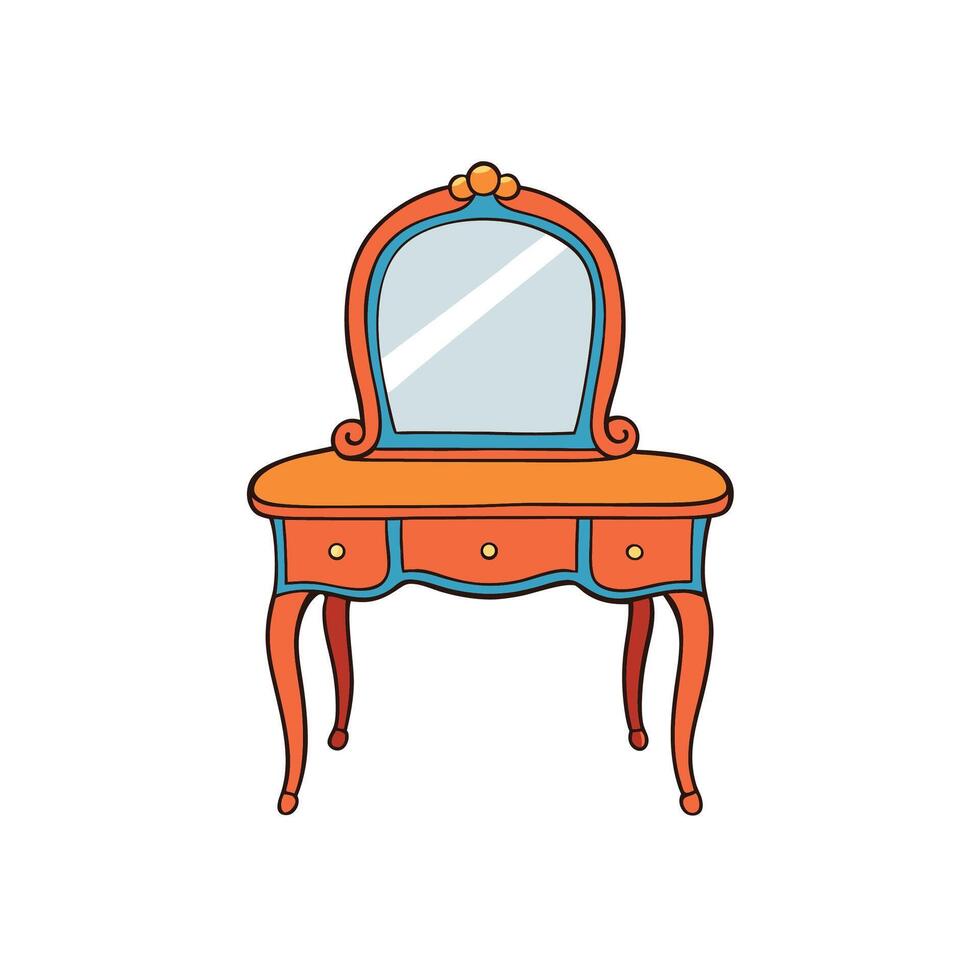 Cartoon dressing table with mirror, drawers and legs vector