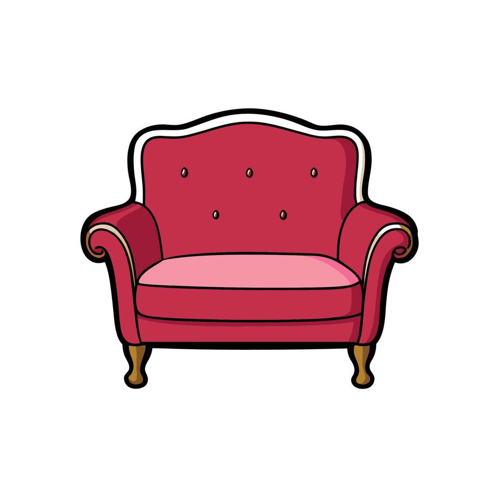 Red tufted armchair with golden legs illustration on white vector
