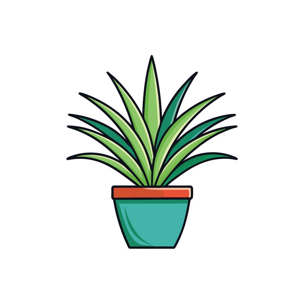 Minimalist potted plant drawing with symmetrical leaf arrangement vector