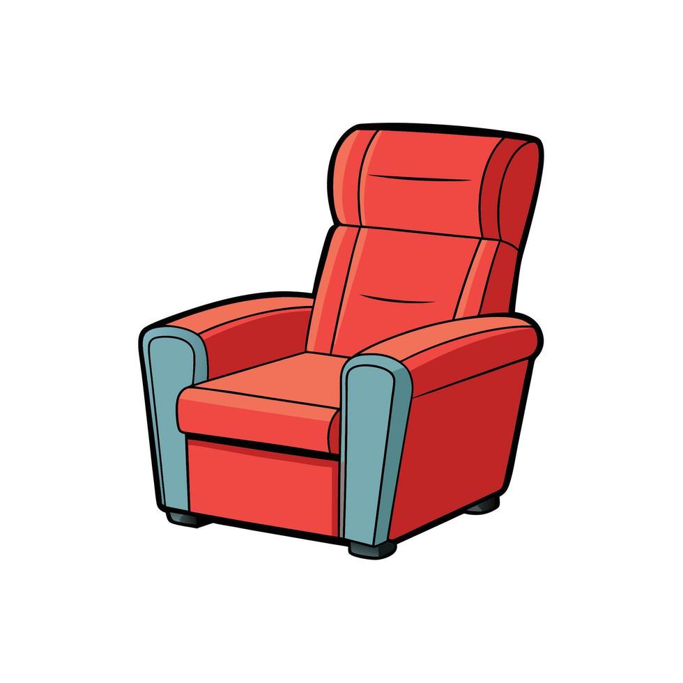 Cartoonstyle red armchair with blue accents isolated on white vector