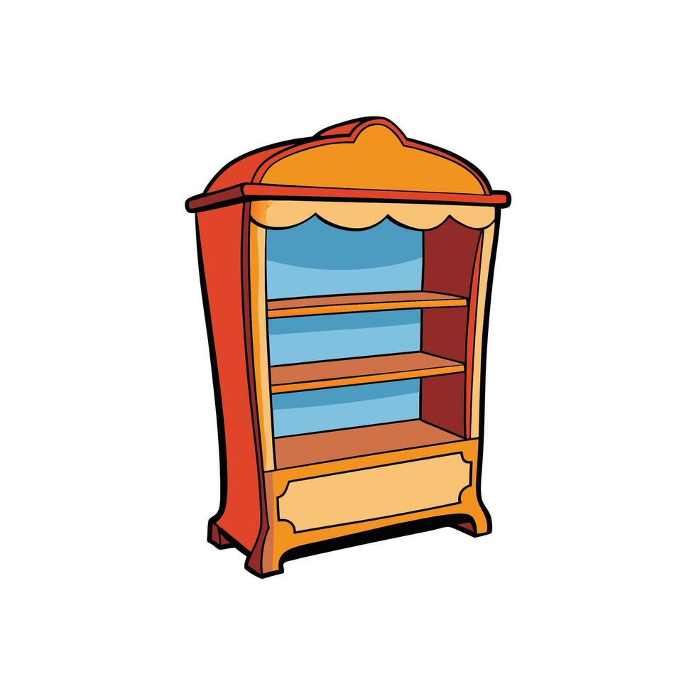 Cartoon style empty bookshelf unit with warm color palette vector
