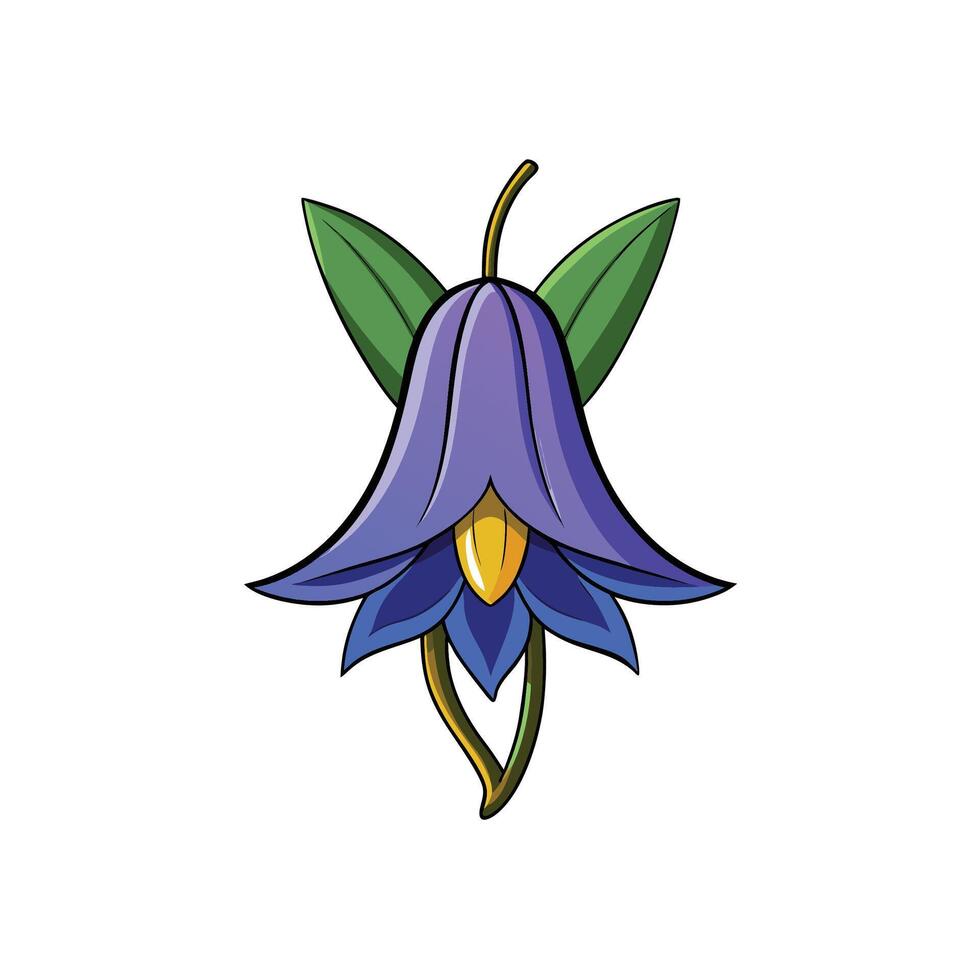 Cartoon illustration of a bellflower with green leaves and stem vector
