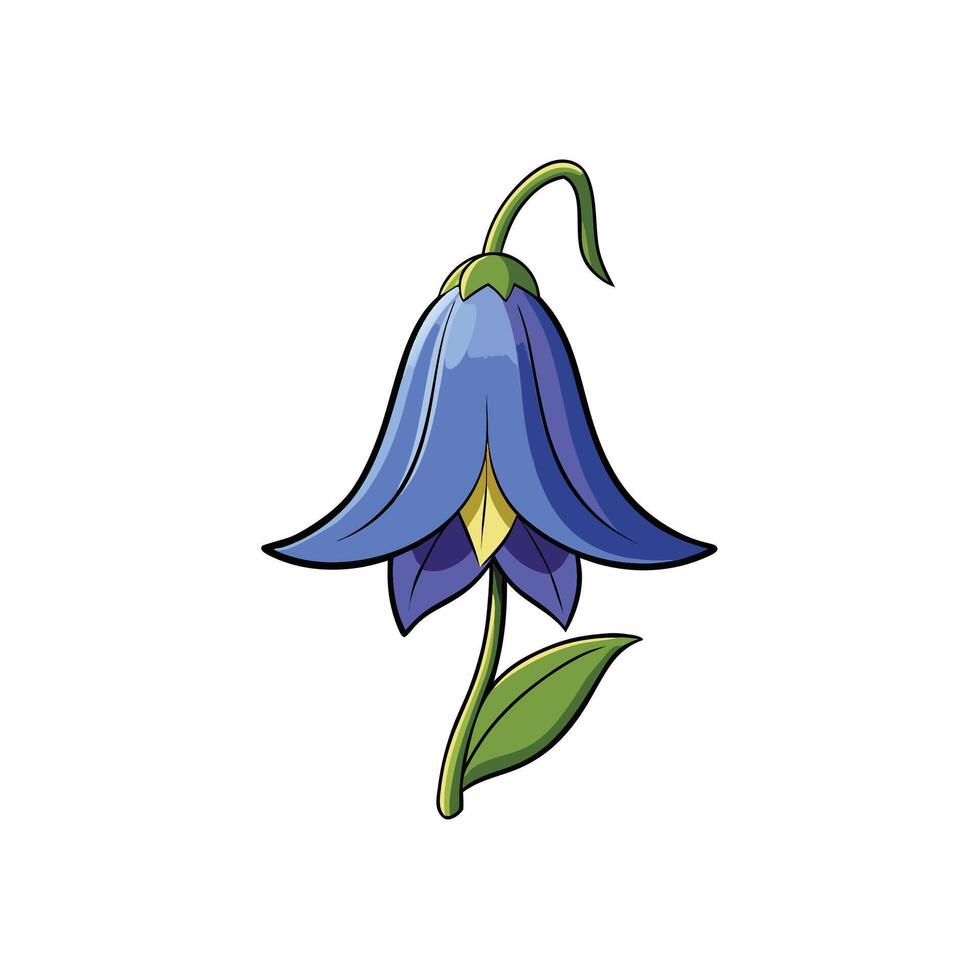 Bluebell flower illustration with green stem and leaf detail vector