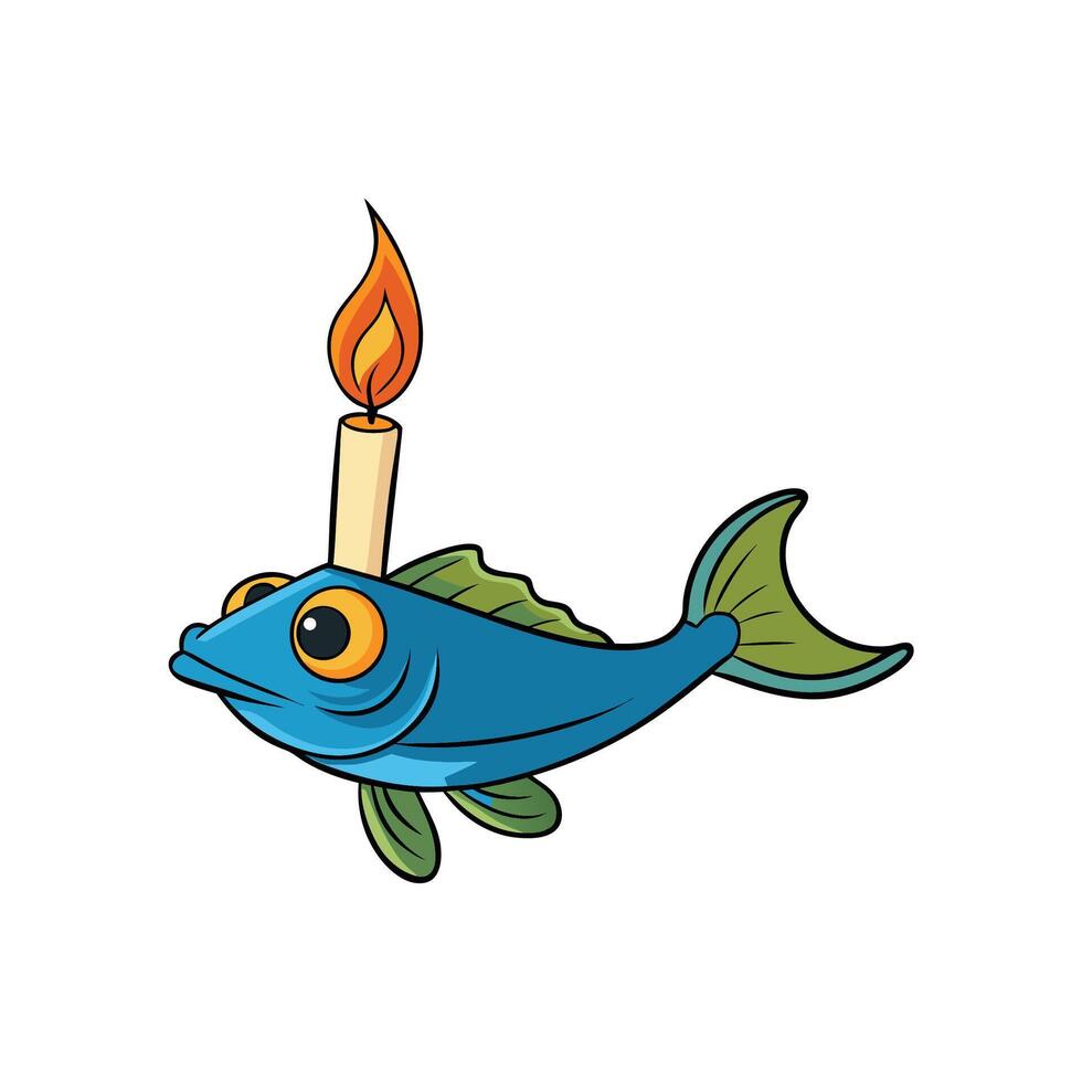 Whimsical cartoon fish with a candle on its head vector