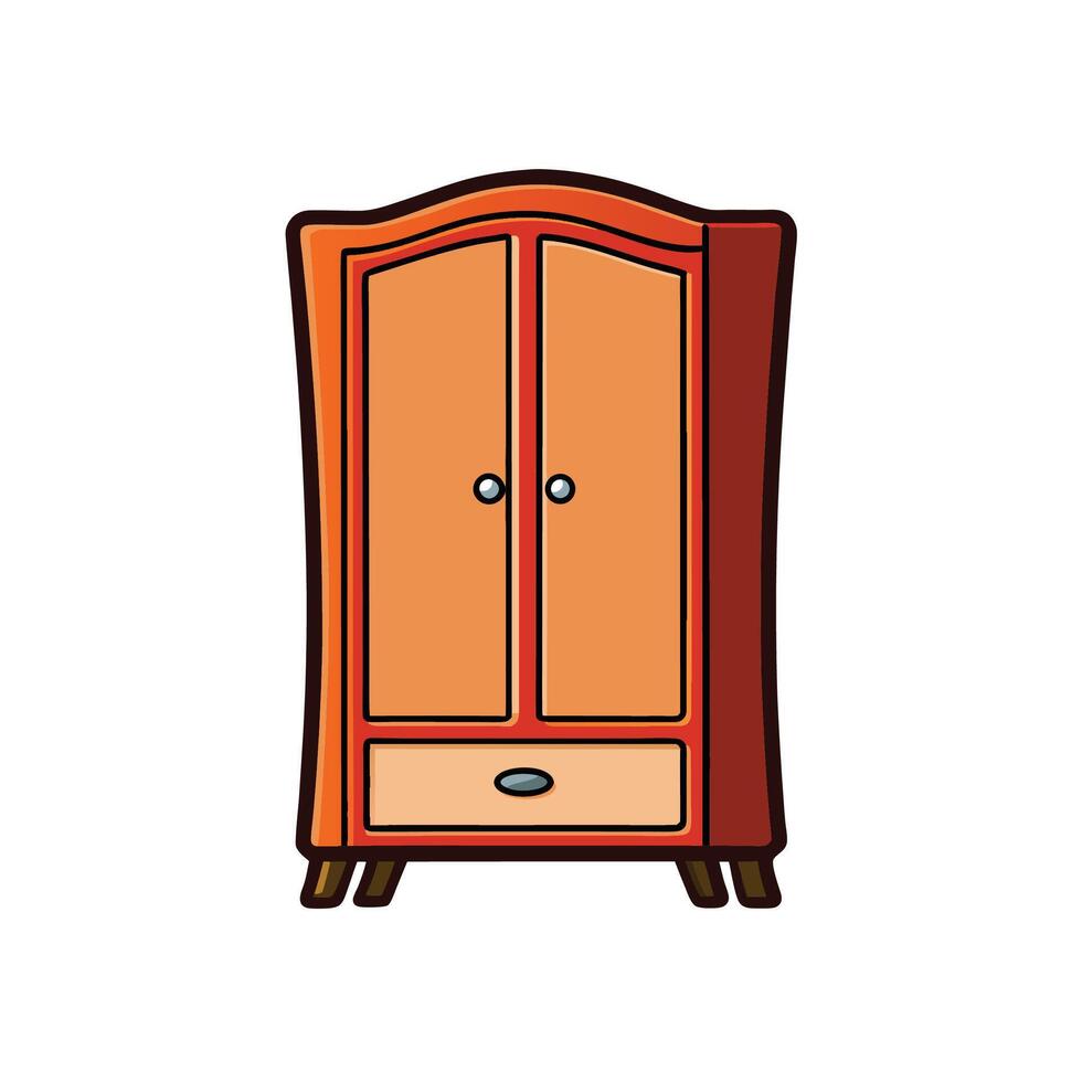 Cartoon style wardrobe with two doors and single drawer vector