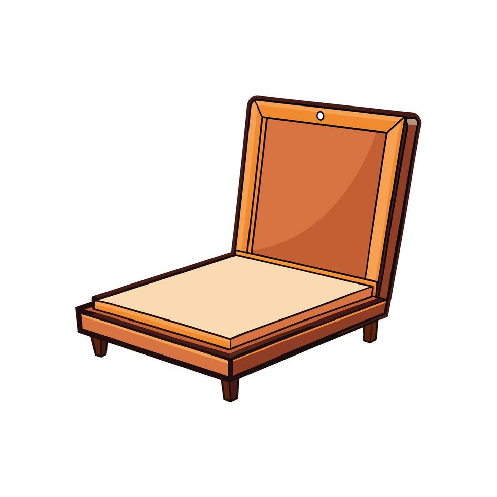 Wooden treasure chest illustration with lid open and boxy frame vector