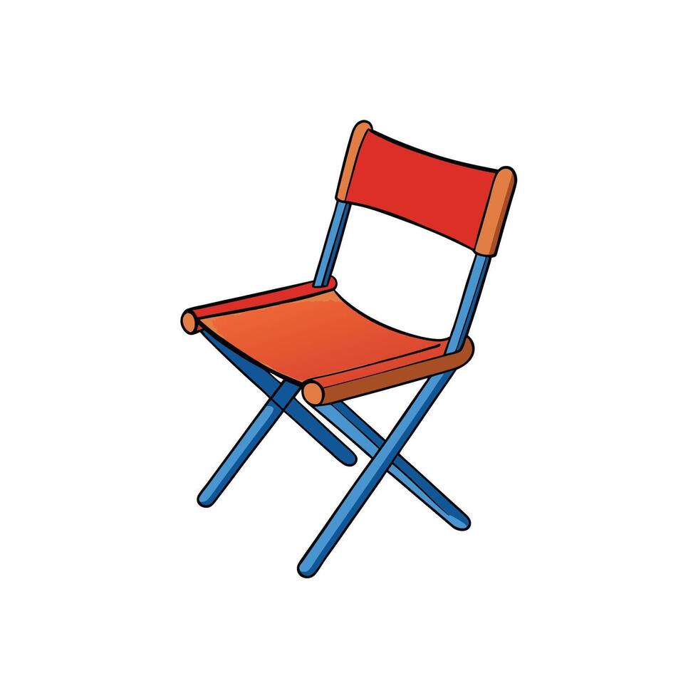 Cartoon style red and blue folding chair illustration vector
