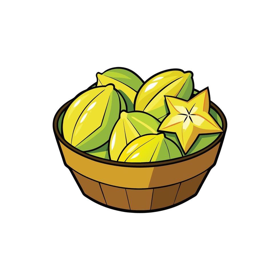 Basket full of fresh yellow and green star fruits vector