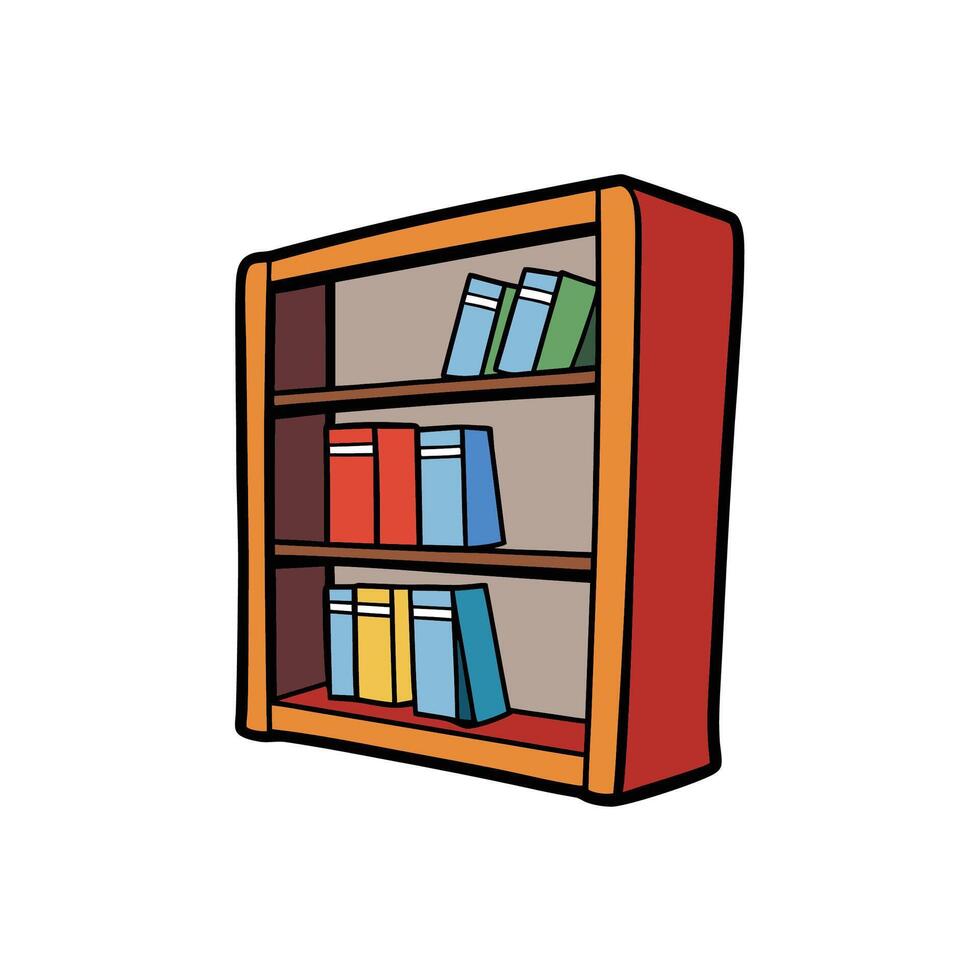 Cartoon bookshelf with colorful books for reading and learning vector