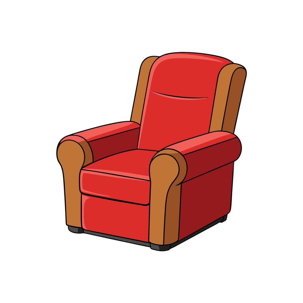Cartoon red and brown armchair illustration on white background vector