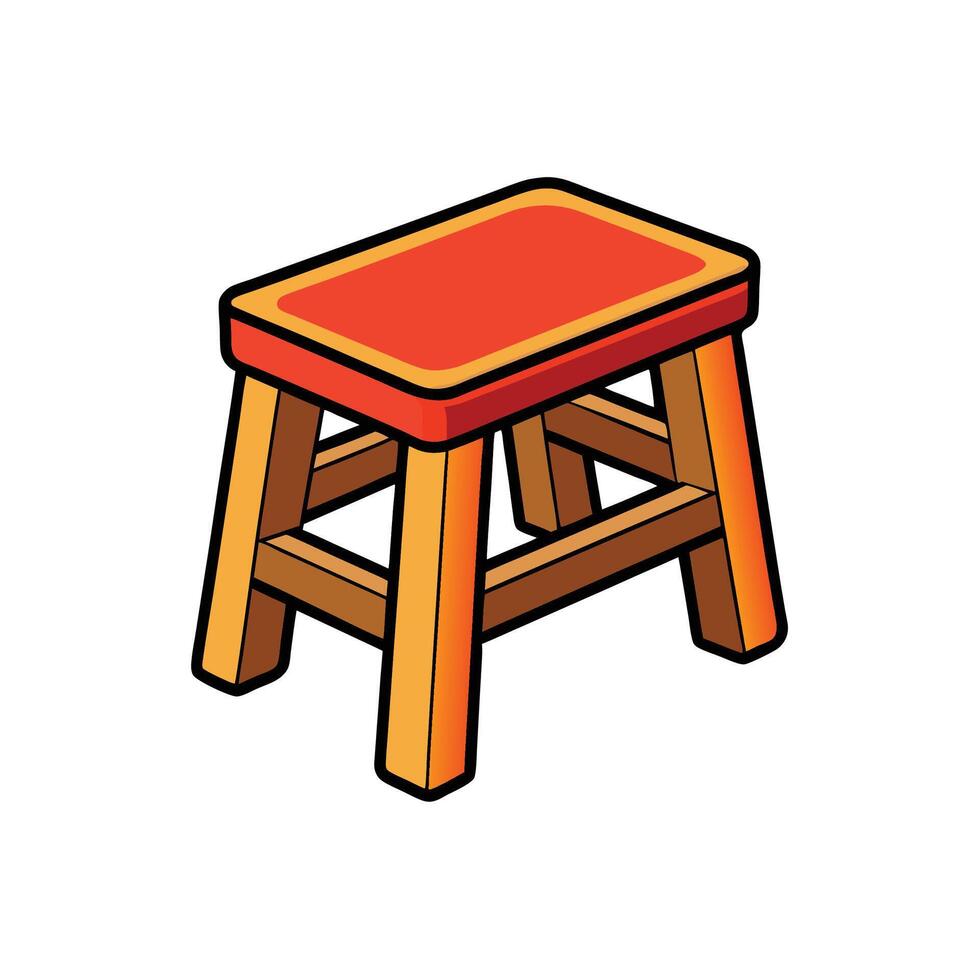 Isometric orange stool with wooden legs on white background vector