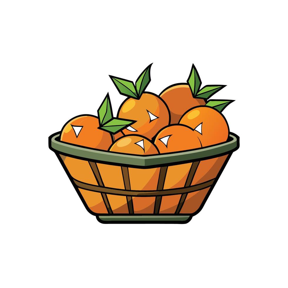 Stylized oranges in basket with cute and modern cartoon style vector