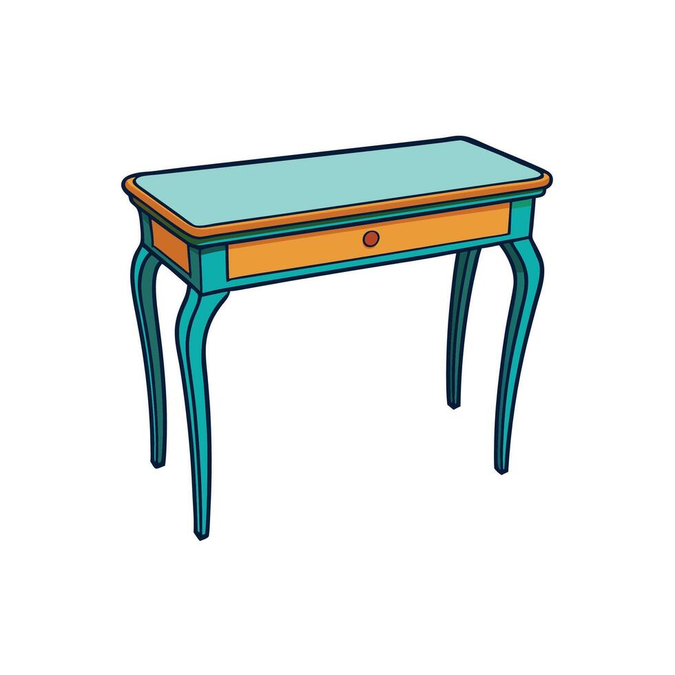 Stylish turquoise desk with drawer isolated on white background vector