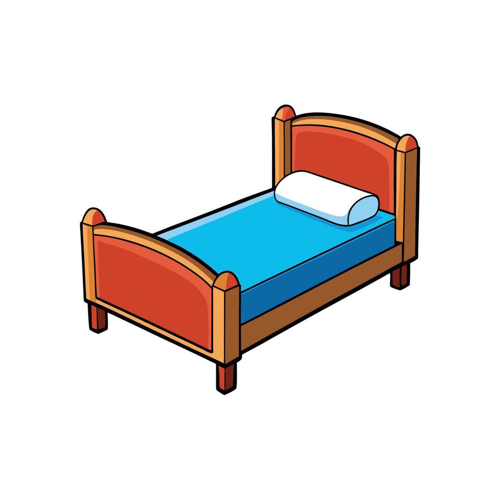 Cartoon bed with blue blanket and white pillow image vector