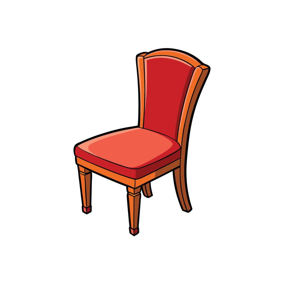 Cartoon style red upholstered chair with wooden frame vector