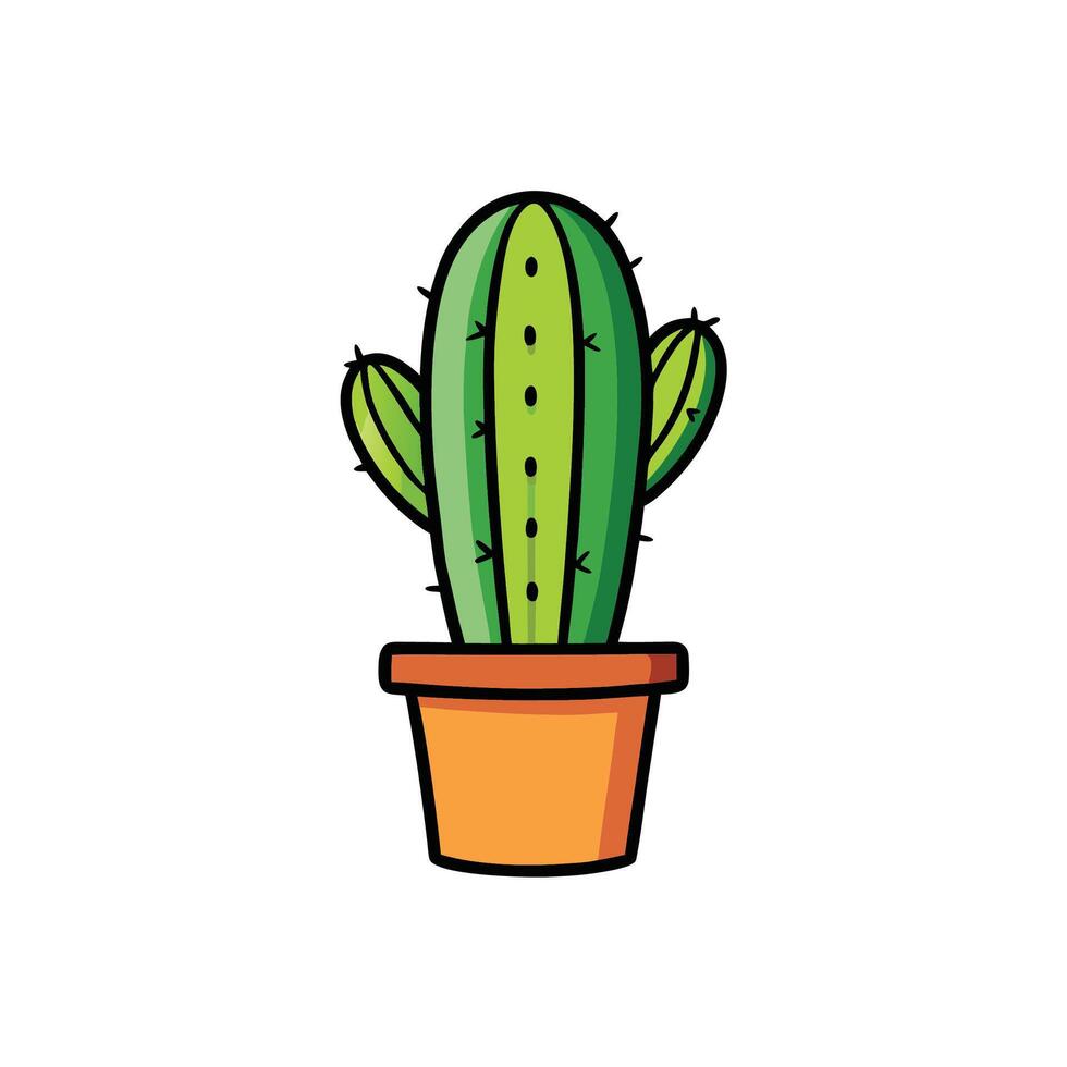 Cartoon cactus in terracotta pot, isolated on white background vector