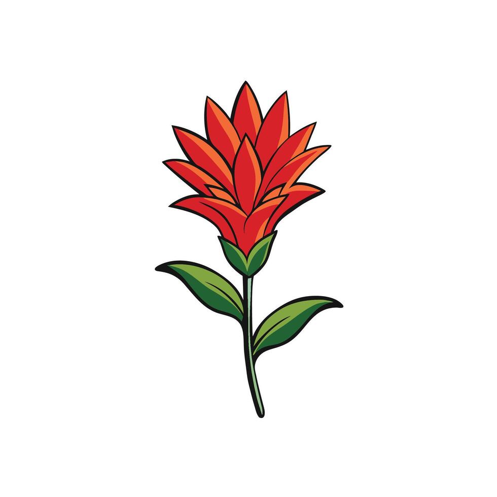 Stylized Red Flower Illustration with Green Leaves on White vector