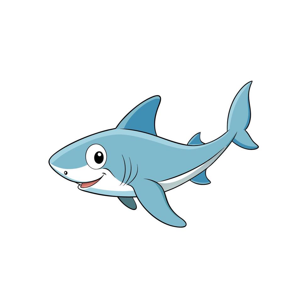 Friendly cartoon shark with a cheerful expression on white vector