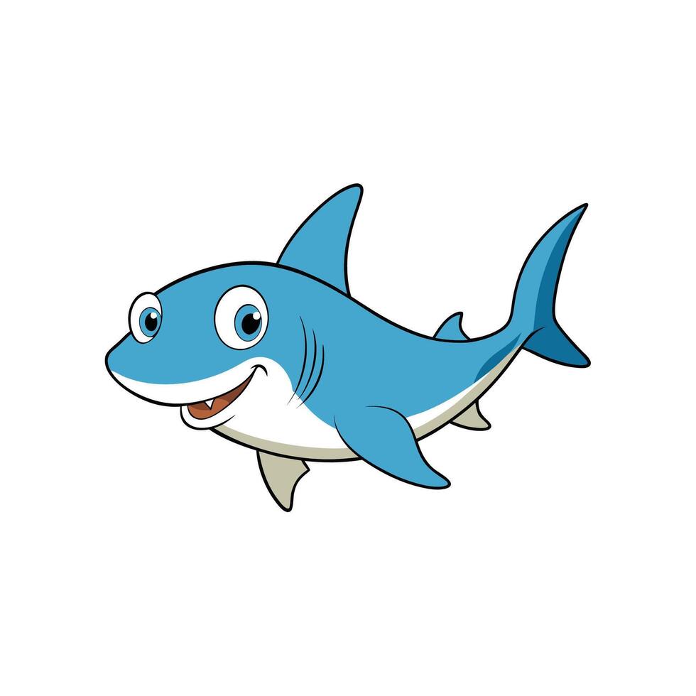 Cartoon illustration of a friendly smiling shark swimming. Graphic style with clear outlines vector