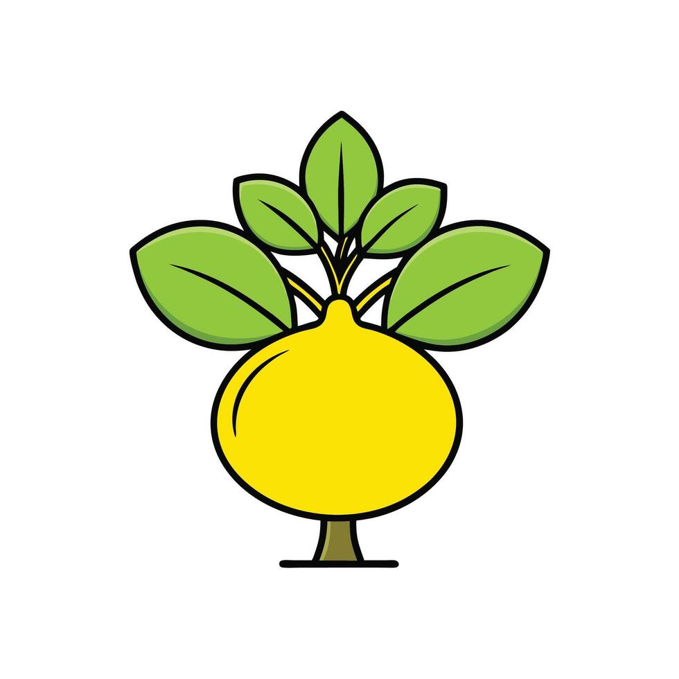 Stylized lemon tree illustration with bright yellow and green vector