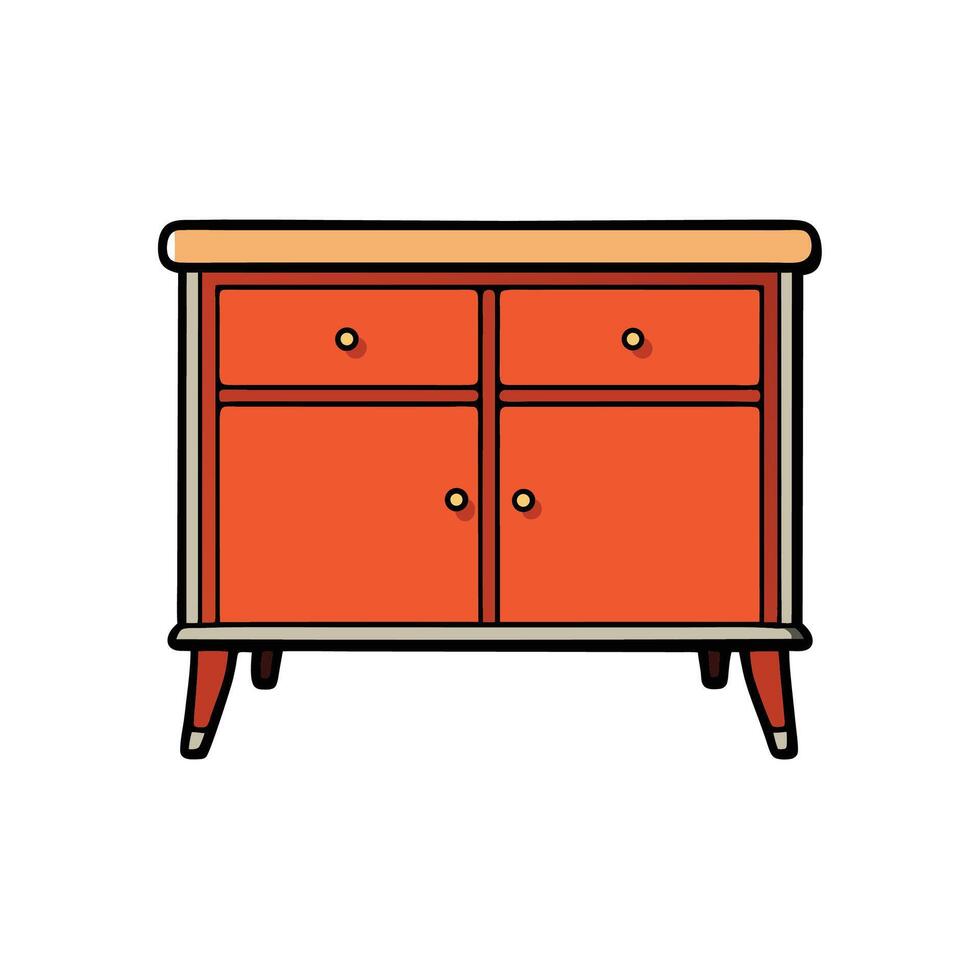 Stylized illustration of a retro orange cabinet with drawers vector