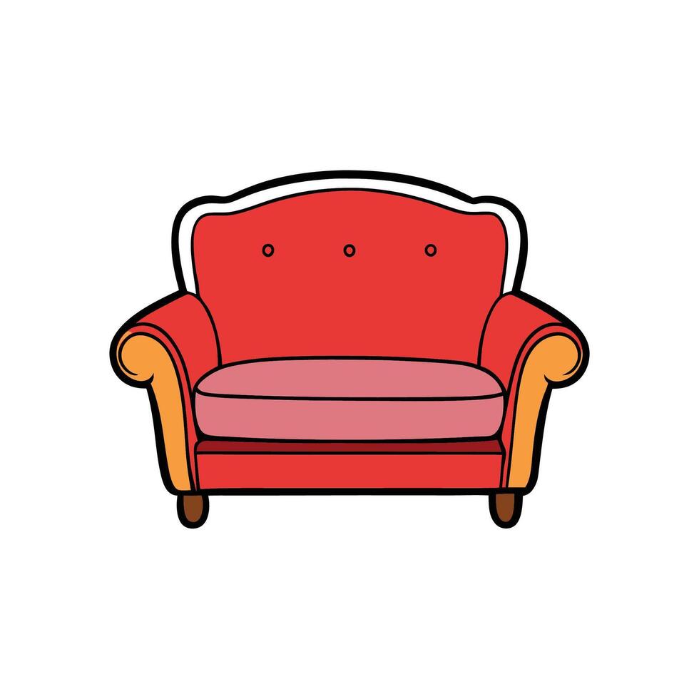Stylized red couch illustration on white background vector