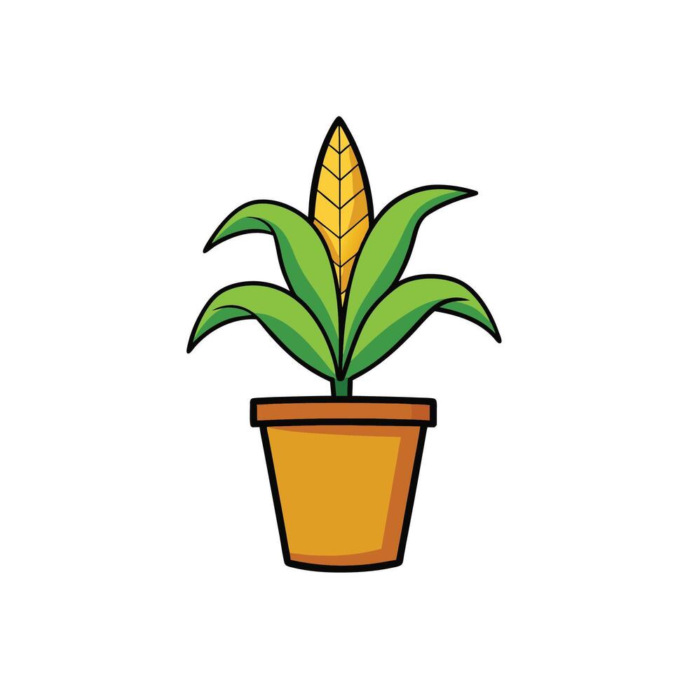 Cartoon corn plant growing in orange pot illustration vector