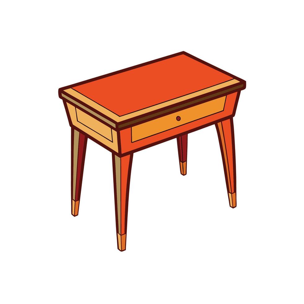 Cartoon illustration of retro wooden table with single drawer vector