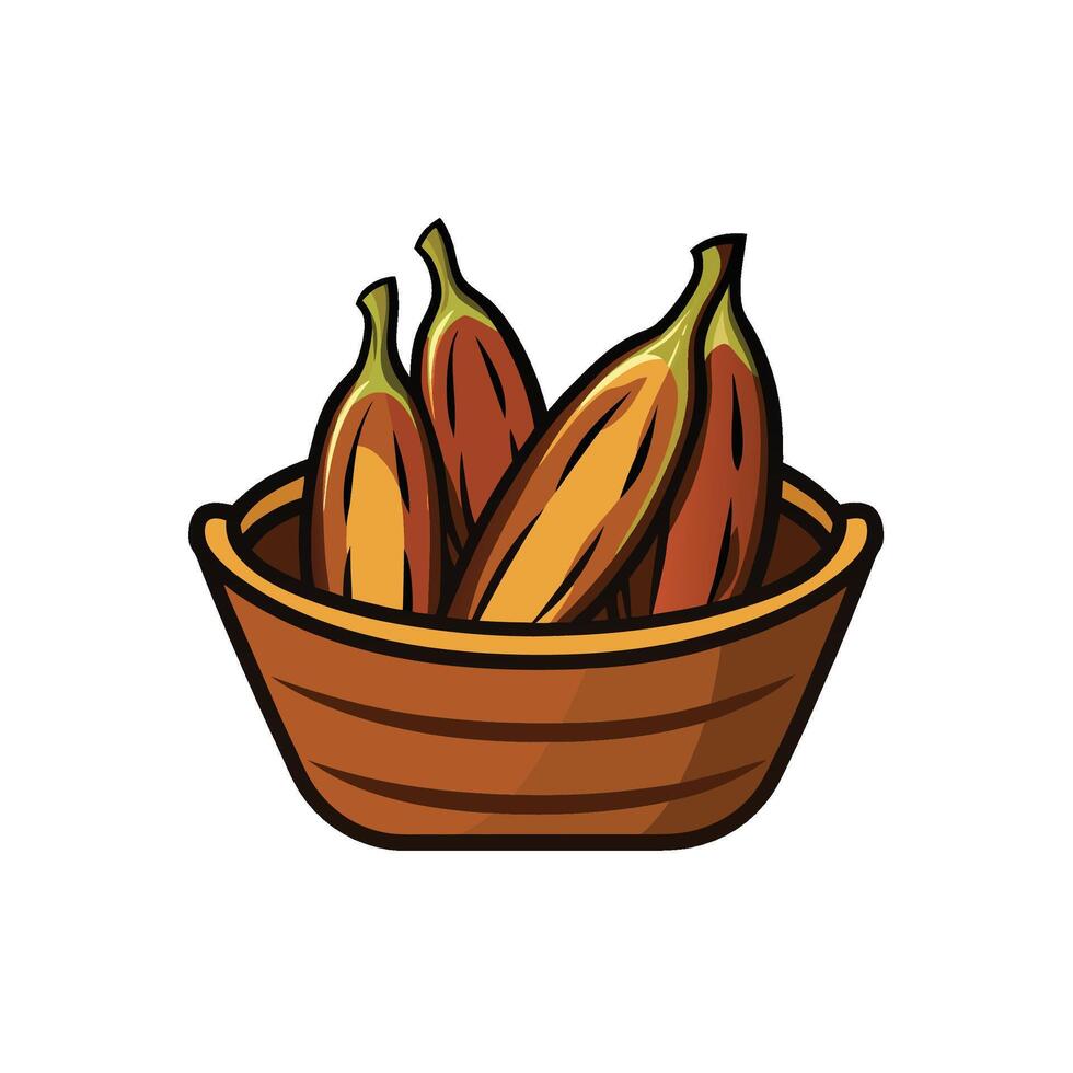 Wooden bowl filled with dates fruit illustration style image vector