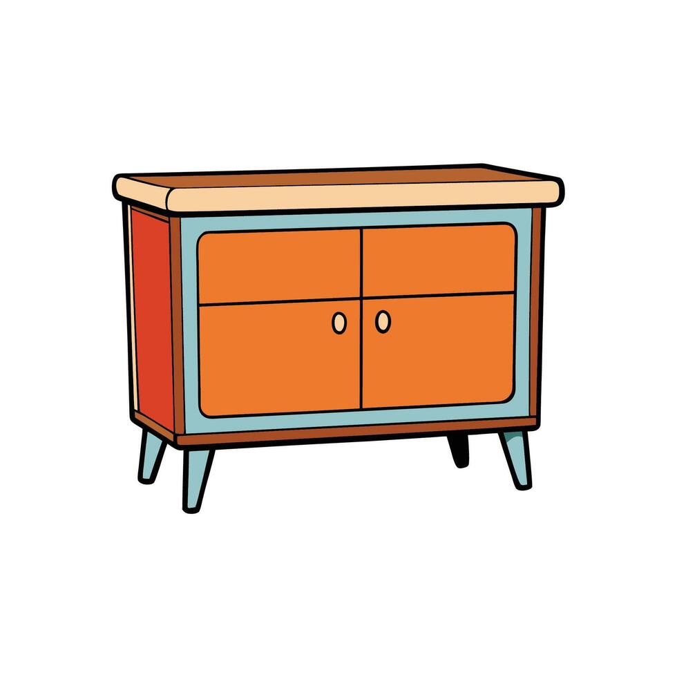 Cartoon furniture image of storage cabinet with colorful drawers vector