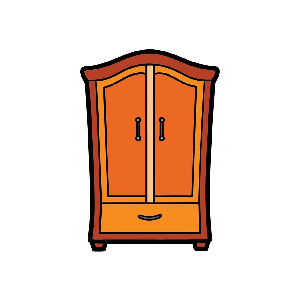 Orange wardrobe with drawers cartoon style illustration vector