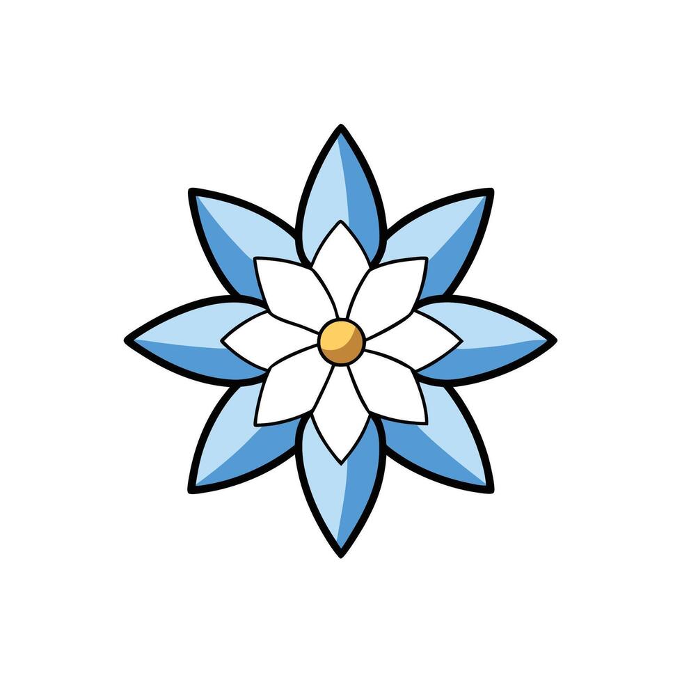 Stylized flower illustration with blue petals and yellow center vector