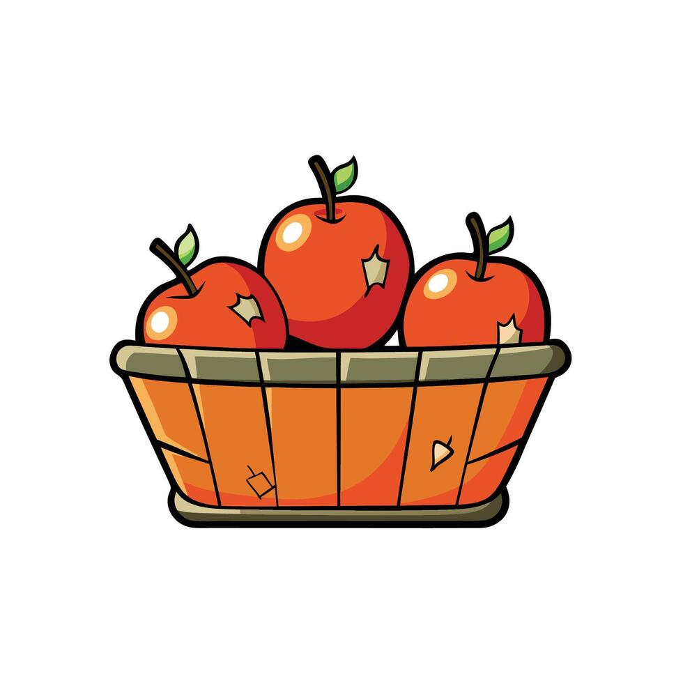 Cartoonstyle apples in a basket with thick outlines vector