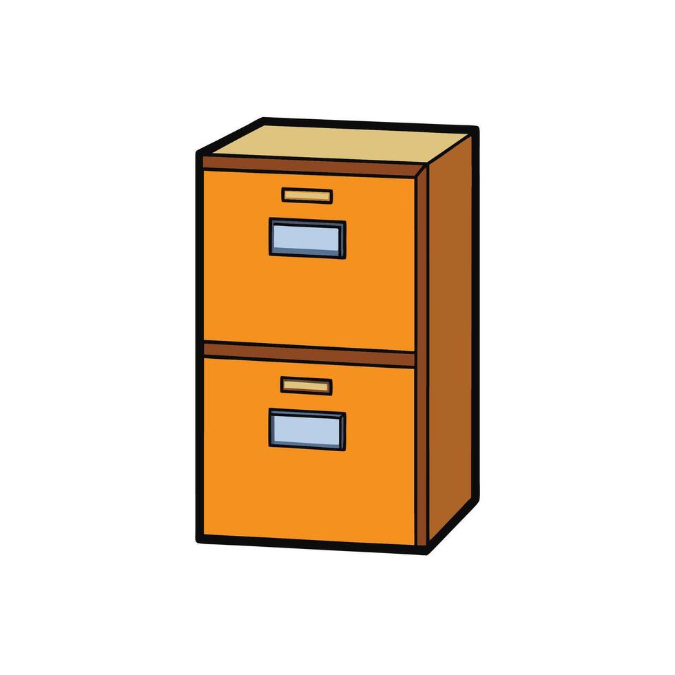 Two drawer filing cabinet illustration in orange and brown tones vector