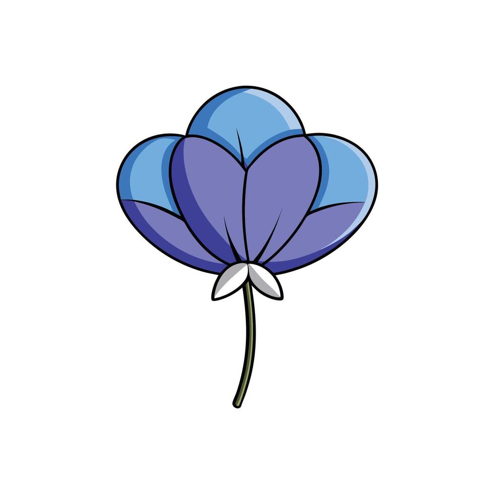 Stylized blue and purple flower illustration with dark outline vector