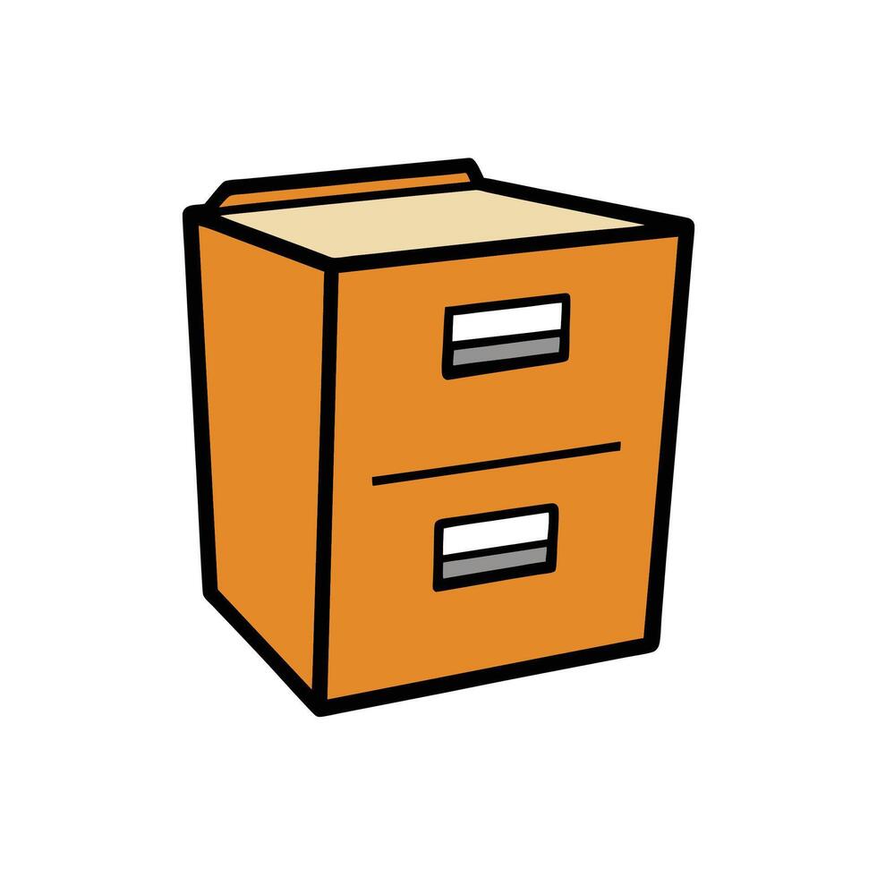 Cartoon style orange file cabinet with two drawers vector