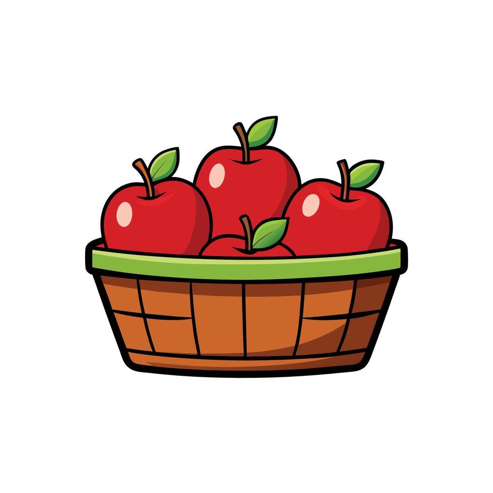 Cartoon basket filled with fresh, ripe, red apples vector