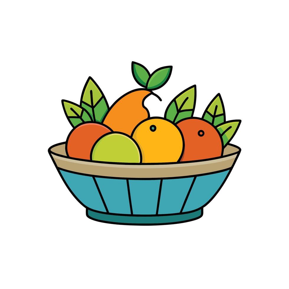 Vibrant bowl of fruits and leaves illustration design vector
