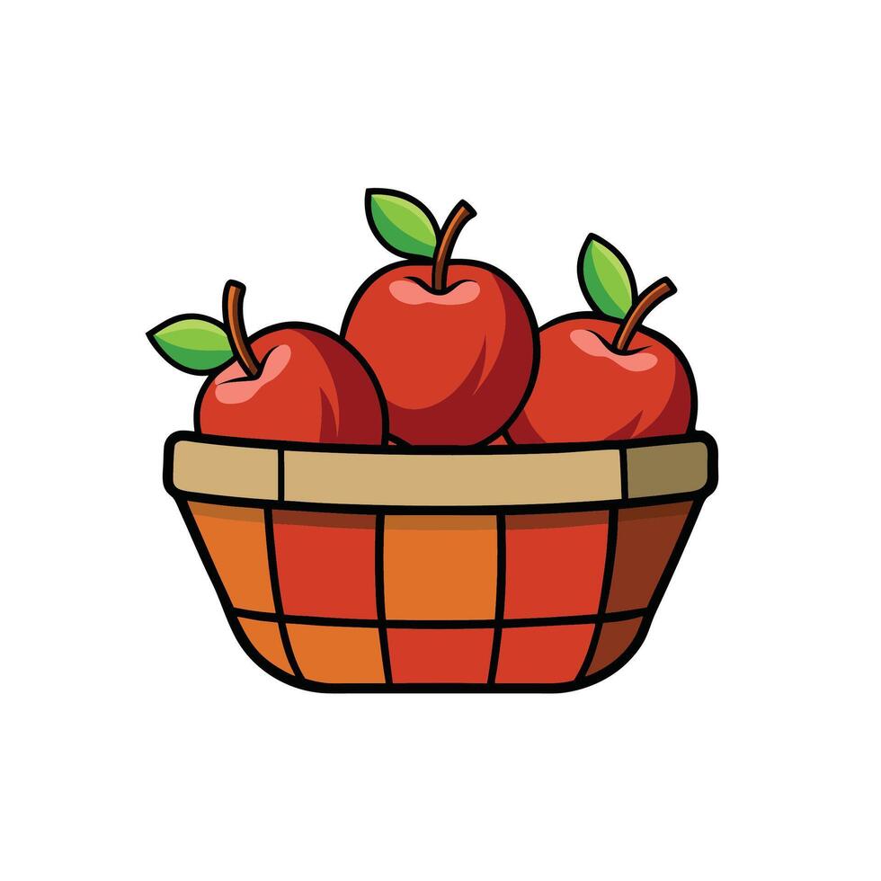 Cartoon apples in a basket fresh market harvest vector