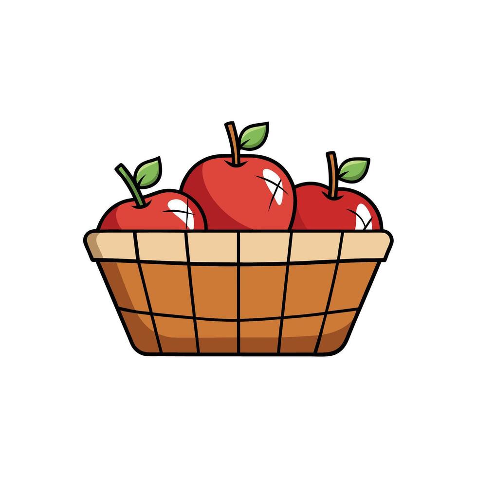 Cartoon basket filled with vibrant red apples illustration vector