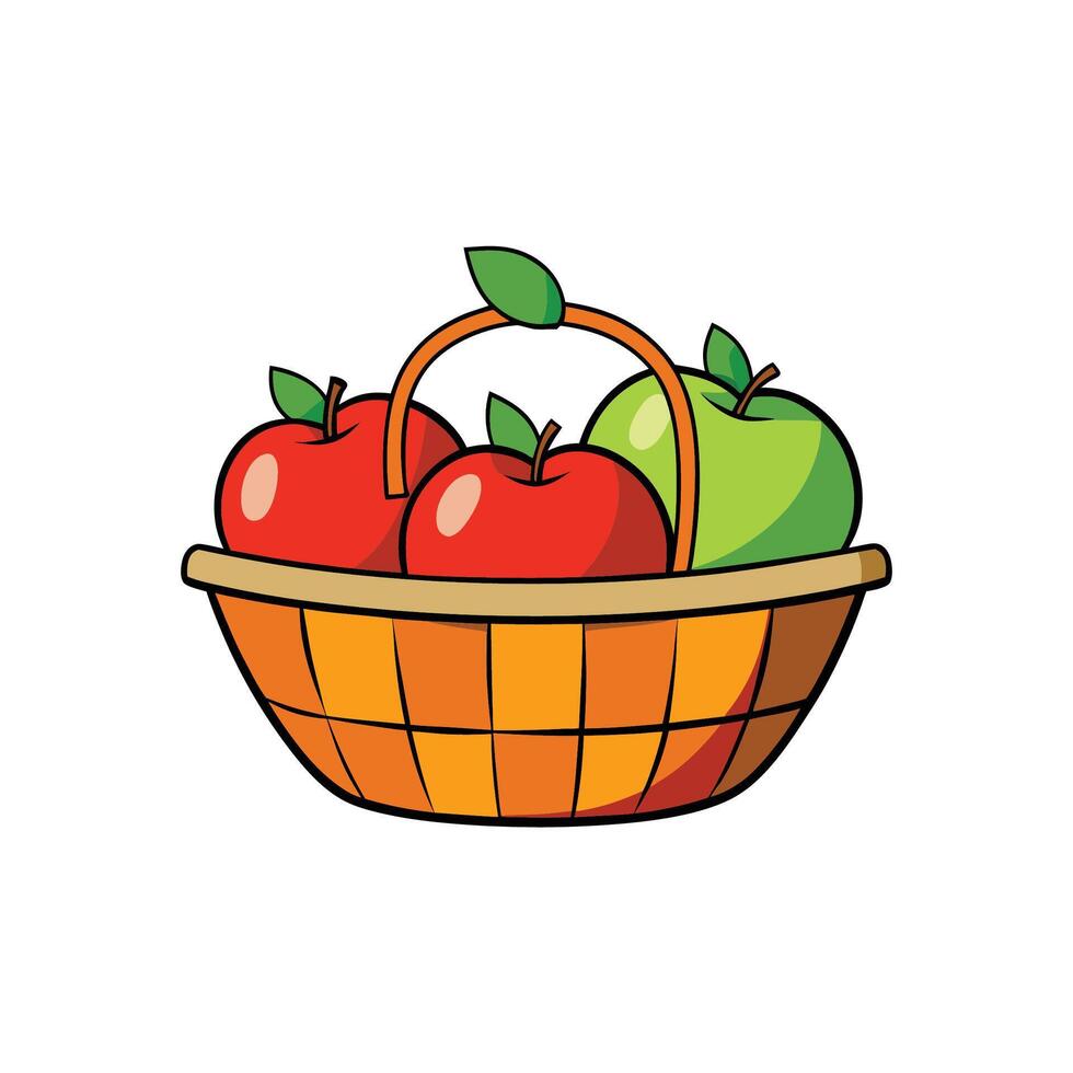 Basket of red and green apples cartoon illustration vector
