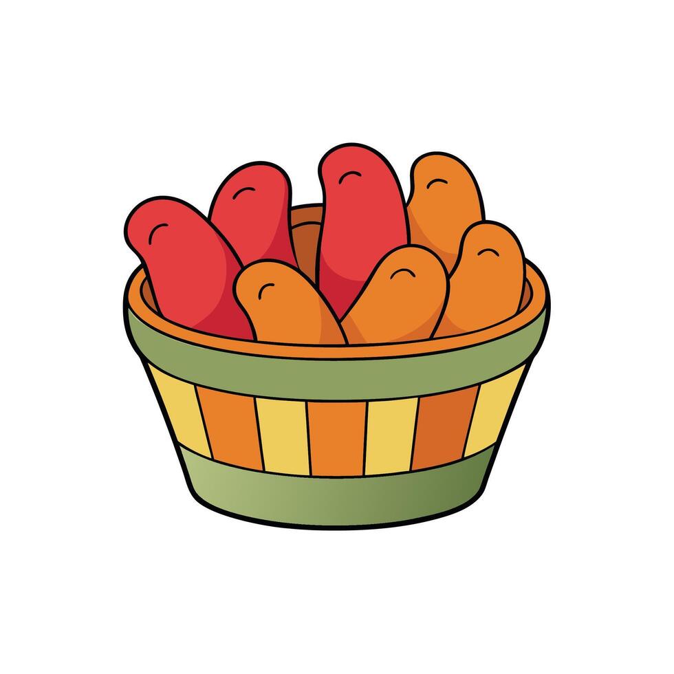 Cartoon basket filled with red and orange mangoes vector