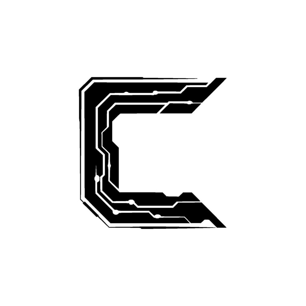 Futuristic Cyberpunk Letter C Techinspired , Clean Aesthetic vector