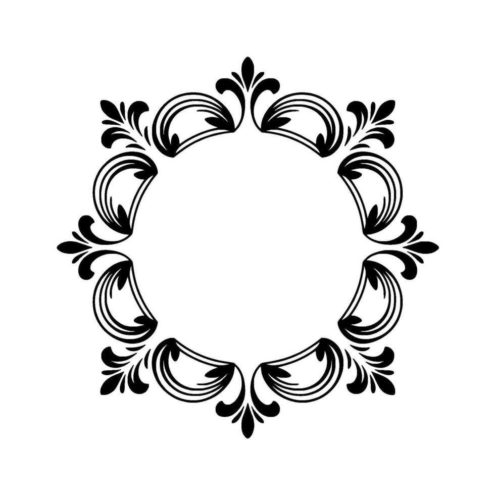 Elegant Black Floral Frame, Circle on White Background vector