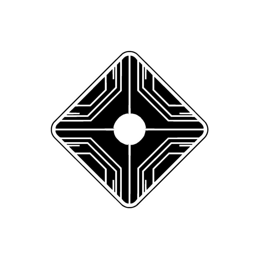 Techinspired Geometric Circuit Board Diamond Shape, Glowing Dot vector